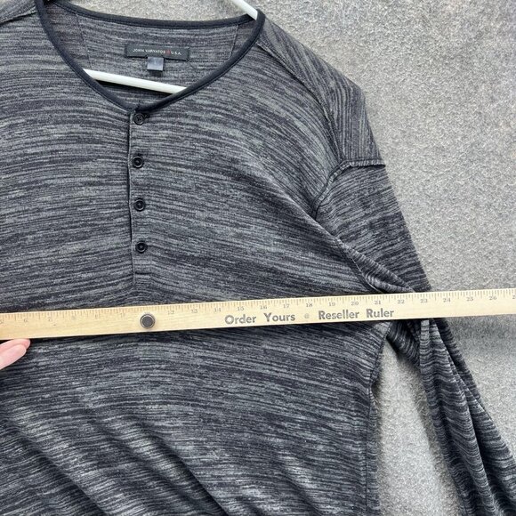 John Varvatos USA Shirt Mens Large Gray Black Henley Long Sleeve Stretch Knit - Picture 3 of 8